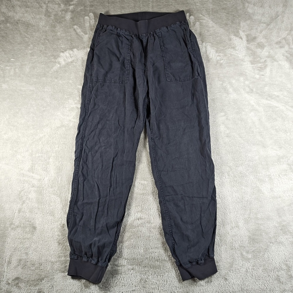 Faherty Joggers Womens Medium Black Arlie Tencel Linen Blend Relaxed Fit Tapered
